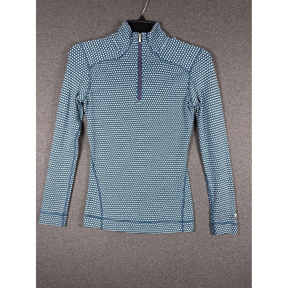 Smartwool Womens 100% Merino Wool Quarter Zip Base Layer Top Blue Dot Small